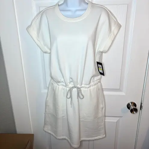 Andrew Marc Crew Neck Drawstring Cotton Blend Minidress Sweatshirt Dress M NWT