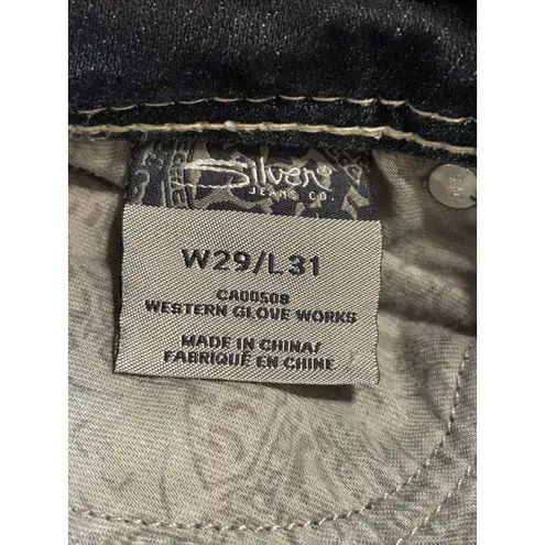 Silver Jeans NATSUKI Flap Bootcut Dark Wash Low Rise EmbroideryGems Size 29x31