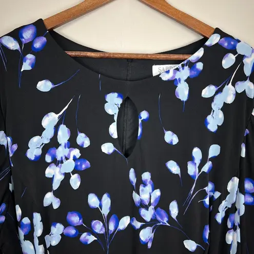 Sabrina Collective Midi Dress 4X Black Purple Floral Sheath Keyhole Long Sleeve