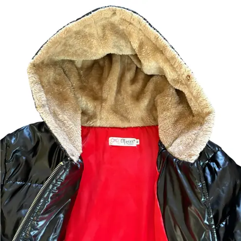 Roiii Black Quilted Puffer Coat Jacket Faux Fur Lined Hood Womens Size Medium