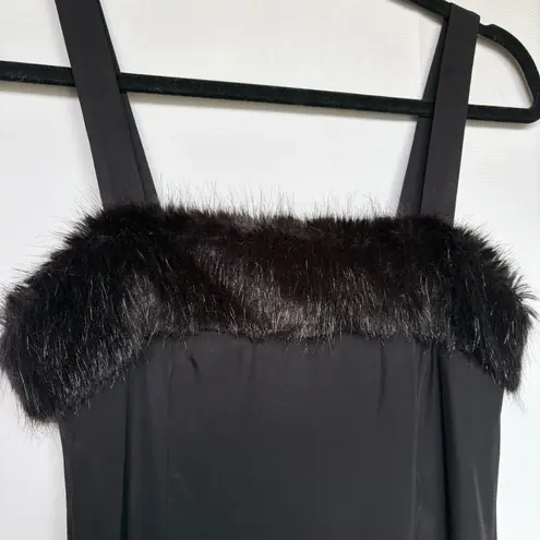 STAUD Elise faux-fur-trimmed crepe de chine mini dress size XS extra small