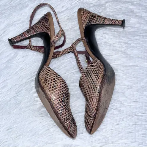 Stuart Weitzman  For Mr. Seymour Vintage Reptile Ankle Strap Round Toe Heel 6.5M thumbnail 5