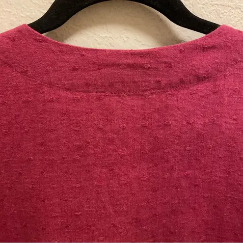 Flax Linen Button Front Swiss Dot Lagenlook Shacket Size Small In Raspberry