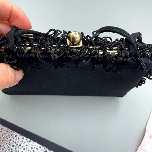 Vintage Black satin fringe bag. Black
