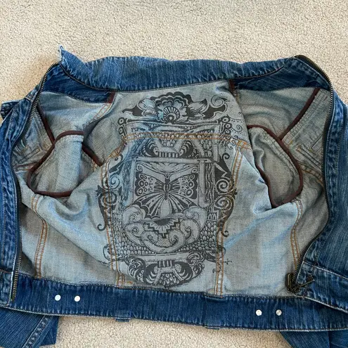 CAbi  #906 Classic Retro Key Zipper Pull Reversible Butterfly Jean Jacket Size XS - Image 5