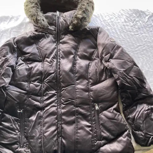 Calvin Klein  Gray Silver Brown Faux Fur Hood Women’s Sz XL Puffer Coat