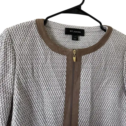 St. John Textured Knit Cropped Jacket with Suede Trim