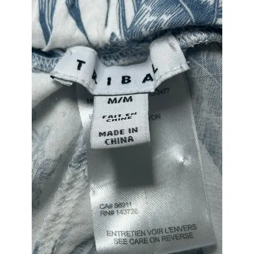 Tribal Wide Leg Pants Tropical Print Linen Rayon Blend Elastic Waist Size M White Size M