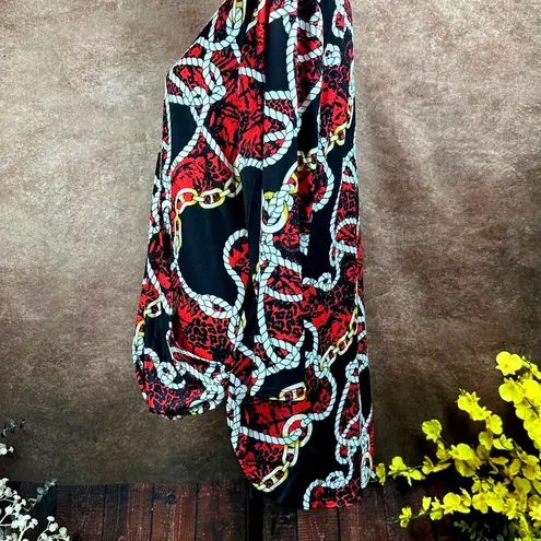 Shavonne Dorsey Chain/Rope Print Asymmetrical Blouse Red/Black L Red Size L
