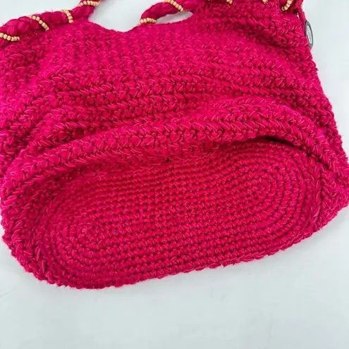 The Sak Women's Beaded Wrapped Handle knit Crochet Hobo Shoulder Bag Pink Small