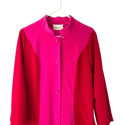 Vintage 70s Van Raalte At Home Wear Robe Duster Hostess Pink Red 16 Housecoat