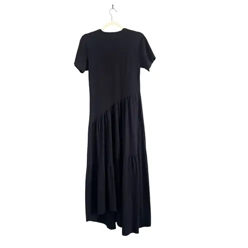 Frame Asymmetric Tiered Midi Dress Gathered Organic Cotton Knit Blue Size S Chic