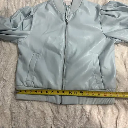 House Of Harlow Size L Pale Blue Vegan Leather Bomber Jacket Trendy Travel Fall Size L