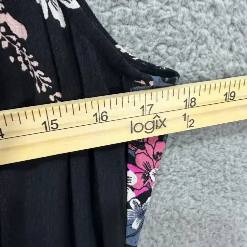 Loft  women jumpsuit womens small black floral sleeveless wide leg‎ stretch waist