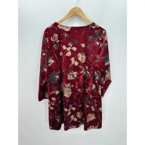 Caroline Rose Womens Red Floral Velvet Mini Dress Size L Tunic Holiday Vamp Goth Size L