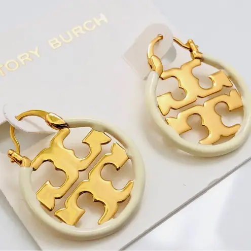 Tory Burch New Auth  Ivory Miller Gold Hoop W/ Dust Bag