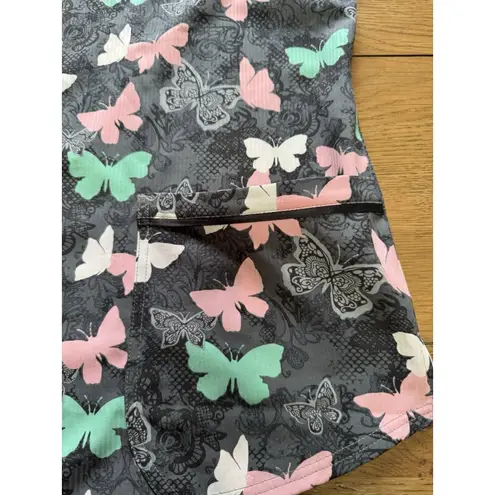 Elle Butterfly Print Scrub Top Size XL Pockets Stretch Nursing Classic Colorful