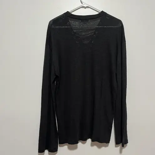 IRO  Alety 100% Linen Lace-Up Long-Sleeve Top in Black Size Small