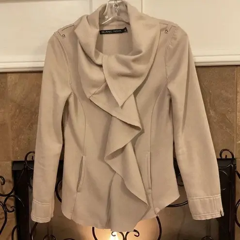 Blanc Noir Taupe Beige Asymmetric Ruffle Zip Up Soft Cozy Fleece Biker Jacket S