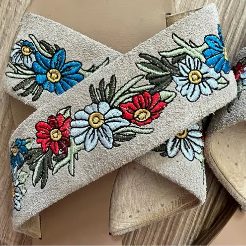 Raye Beige & Colorful Embroidered Floral Slide Sandals