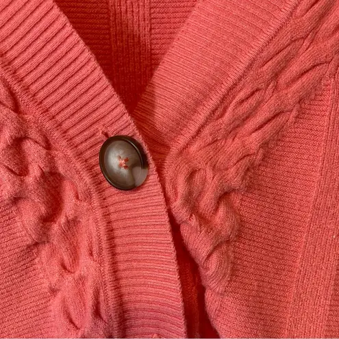 Cyrus  Salmon Pink Ribbed Cable Knit Button Front V-Neck Cardigan Sweater