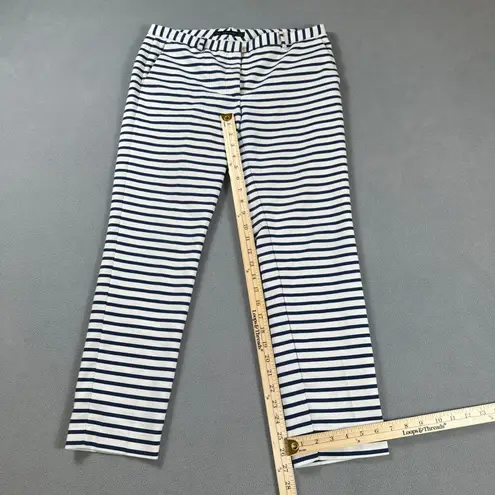 ZARA BASIC Woman Pants 6 Ankle Navy White Striped Flat Front Side Slits Slim