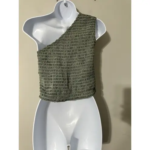 NOMIA Smocked One Shoulder Crop Top Sage Green Size S NWOT Y2K