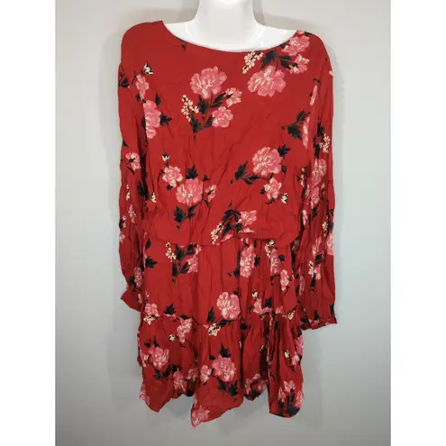 Valencia & Vine Red Floral Mini Blouson Tiered Dress Medium NWT Summer Chic Boho
