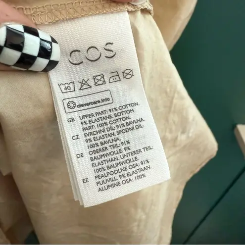 COS Draped Panel Cotton Jersey Dress Knee Length Two Tone White Beige