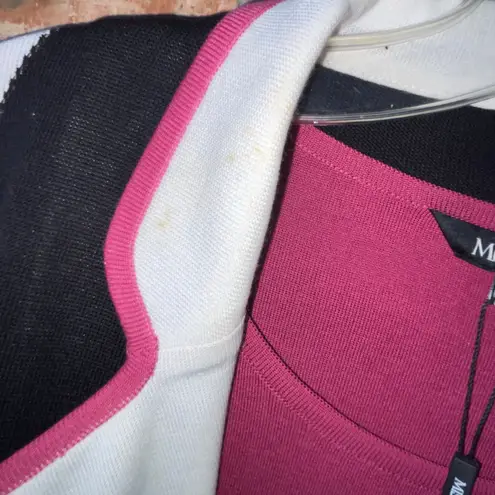 Misook Cardigan Duster and Sweater Tank Set NEW Size XL Black White Geo Pink