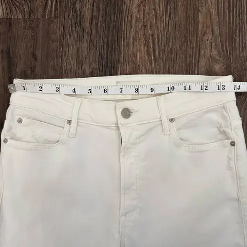 MOTHER Denim Stunner Zip Ankle Step Fray Jeans in Little Miss Innocent Rinse 27 White