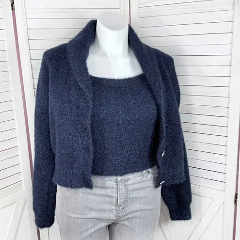 House Of Harlow 1960 Shimmer Sparkle Cardigan Sweater Set Navy Blue XL Chunky