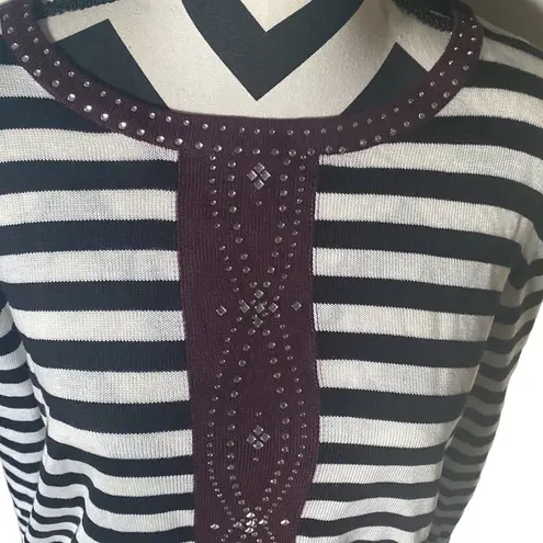 Bonworth {BNWT} ~ ~ striped lightweight sweater with rhinestones down the front