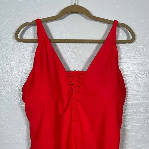 Catalina Women Plus Size 3X Red Lace Up One Piece Swimsuit Padded Swim Beach
