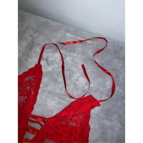 Women’s Sexy Red Halter Teddy Babydoll Lingerie Gown M Size M