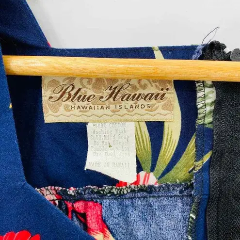 Vintage Blue Hawaii Muumuu Dress Womens Medium Blue Parrot Floral Print Cotton