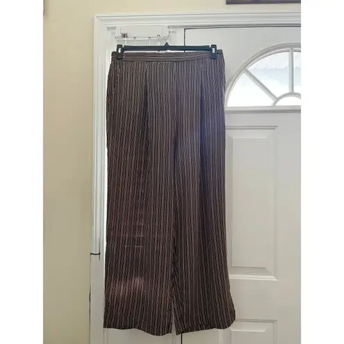 Jennifer Moore Silk Brown White Striped Pocket Lightweight Pant Plus Size 20W