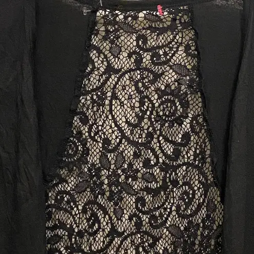 Womens Black Thin Open Cardigan Lace Back Top S Small Bust 34” 3/4 Sleeves