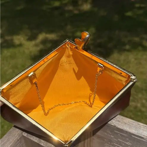 Vintage Brown Leather Frame Clutch with Gold Hardware