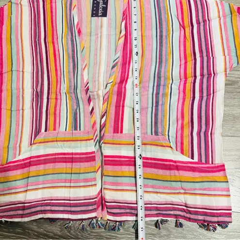 Main Strip Women Pink Striped Summer Beach Tunic Wrap Up Kimono Size Medium