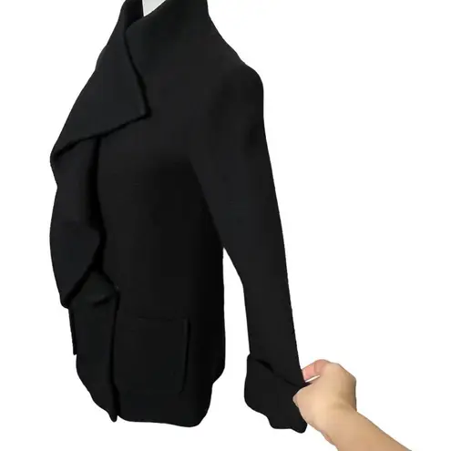 Loeffler Randall Jacket Shawl Collar Long Sleeves Wool Pea Coat Black Womens 0