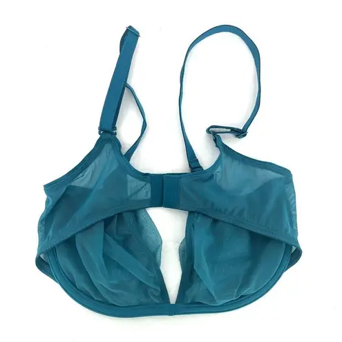 Parade Teal Blue Semi Sheer Plunge Underwire Bra sz 32DD Triangle Cup