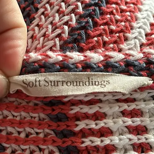 Soft Surroundings Montego Bay Sweater Size XS Dusty Red Blue White Open Knit