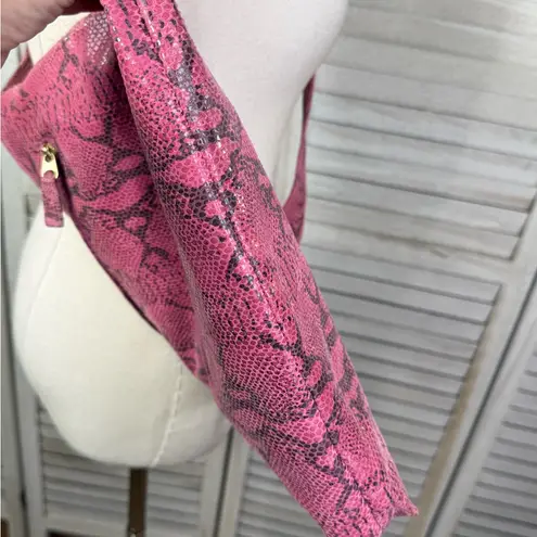 Women's Vegan Leather Satchel Purse Y2K Raspberry Pink Snakeprint Pattern
