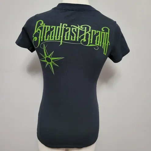 Steadfast Brand black tattoo graphic vneck tee size small