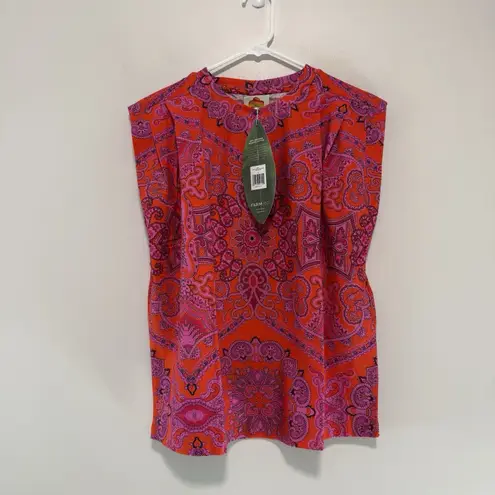 Farm Rio NWT Red Paisley Scarf Shoulder Pad Blouse Size Small
