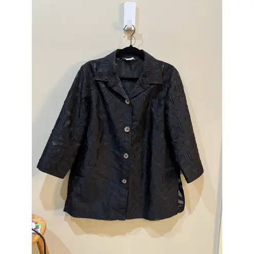 Ming Wang Heritage Fit black semi-sheer button-down blouse or jacket Size Large