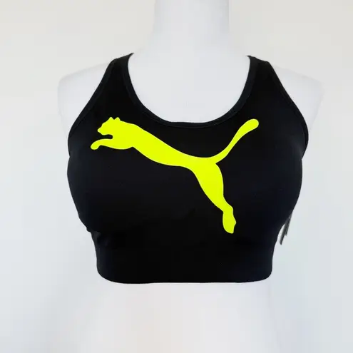 Puma  Strappy Sports Bra Womens Size Large Seamless Black Lime Green Athleisure