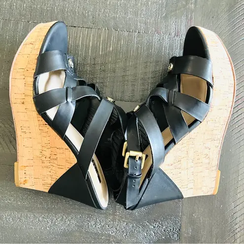 Guess Wedge Cork Black Heels Open Toe Size 9