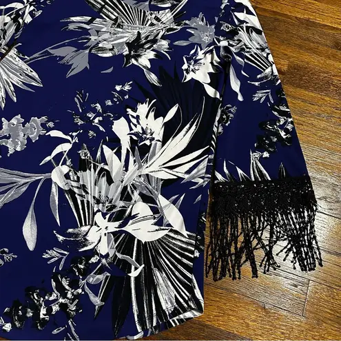 🦋 NWOT Alfani Floral Print Dress with Fringe Sleeves Small Blue
